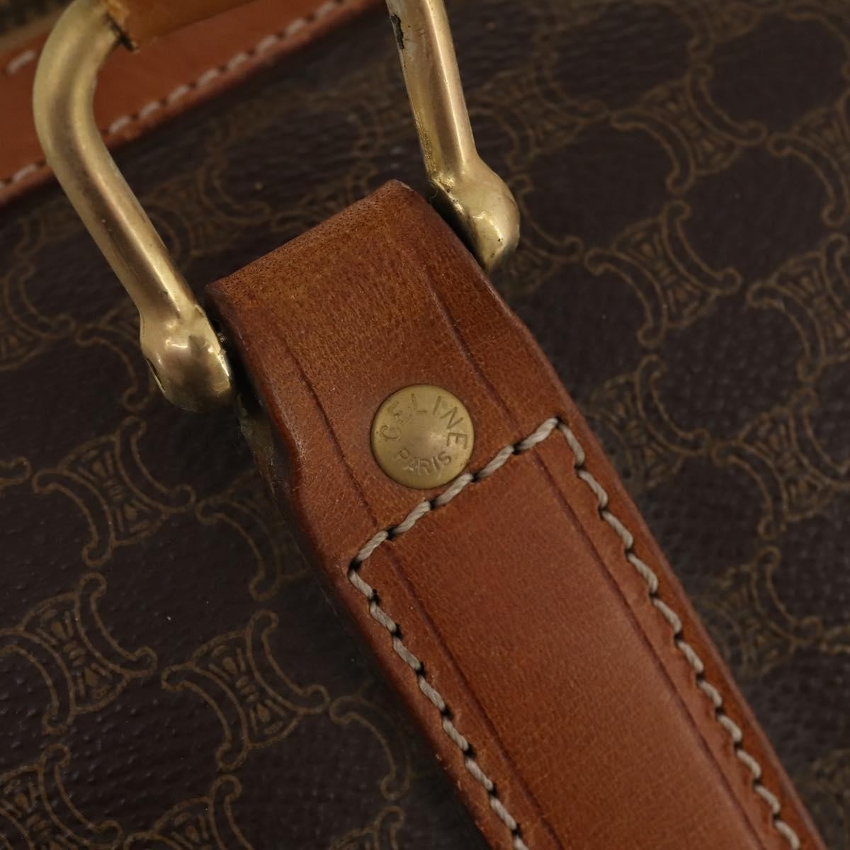 Celine Vintage Duffle Bag Macadam Coated Canvas Brown Canvas Travel Bag Bag (Pre-Owned)