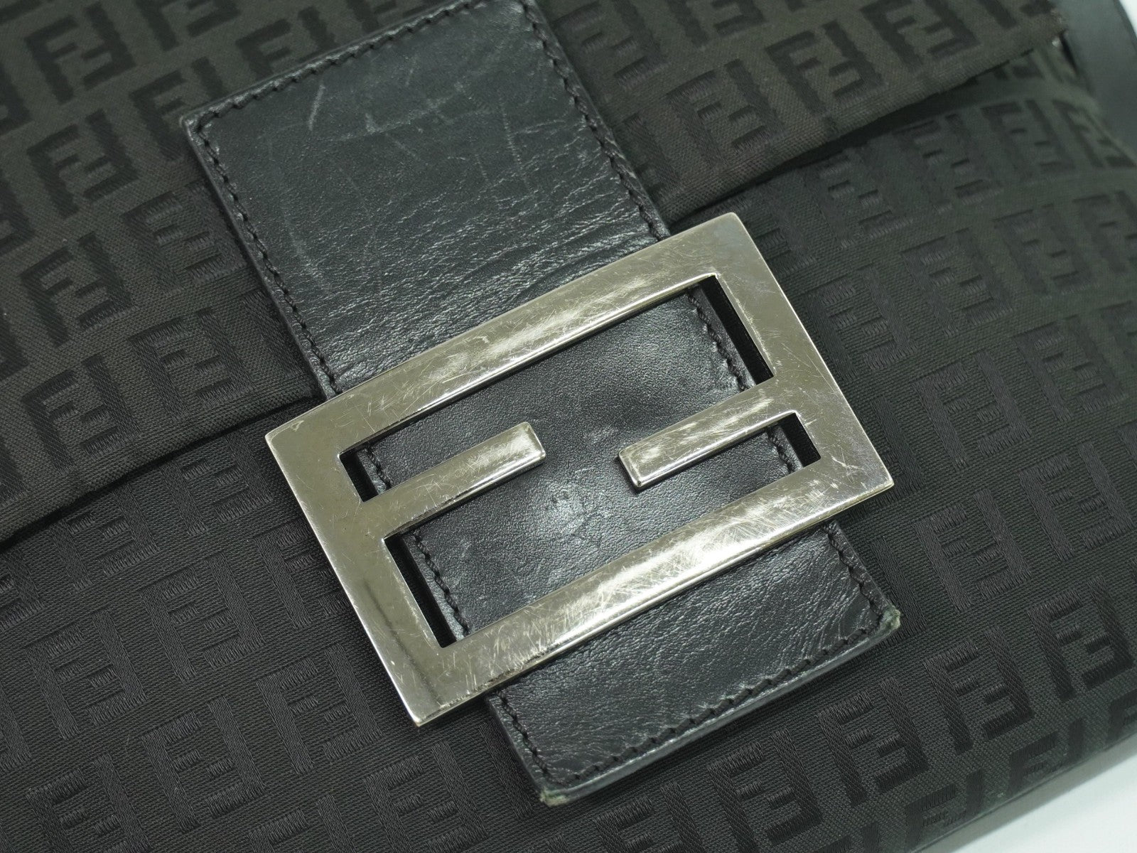 Fendi Vintage Flap Crossbody Bag Zucchino Canvas Black Canvas Shoulder Bag Bag (Pre-Owned)