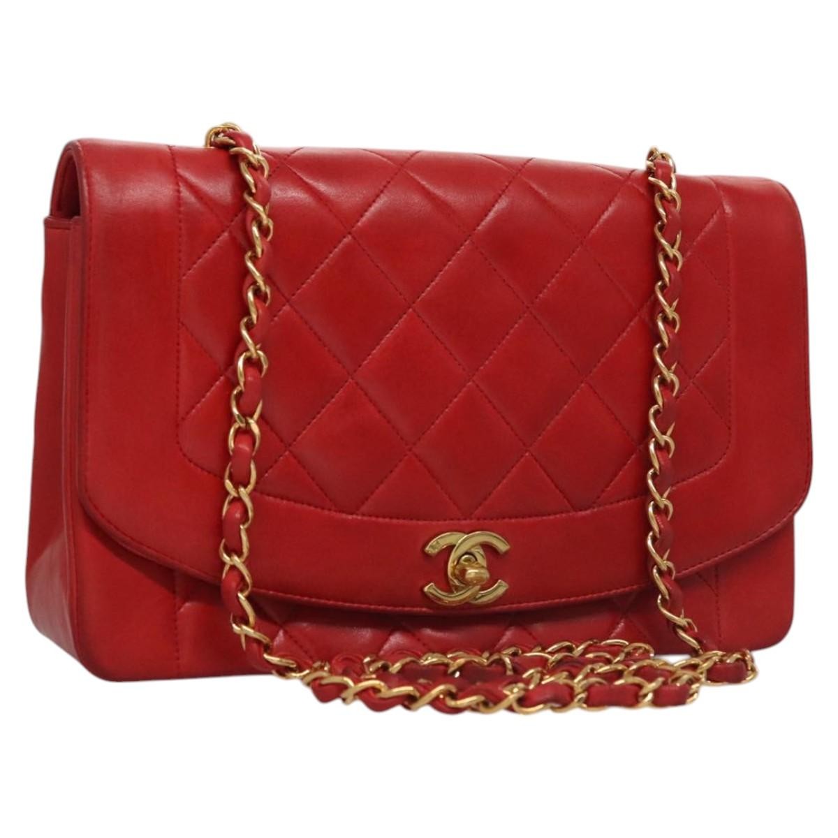 Chanel Vintage Diana Flap Bag Quilted Lambskin Red Leather Crossbody Bag Bag (Pre-Owned)
