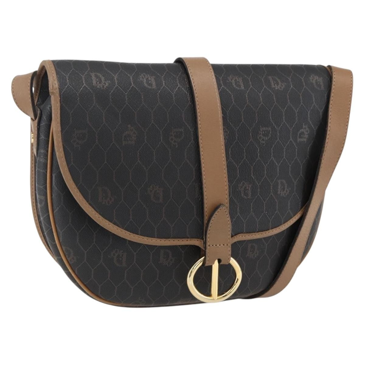 Christian Dior Vintage Honeycomb Shoulder Bag Canvas And Leather Black Canvas Shoulder Bag Bag (Pre-Owned)