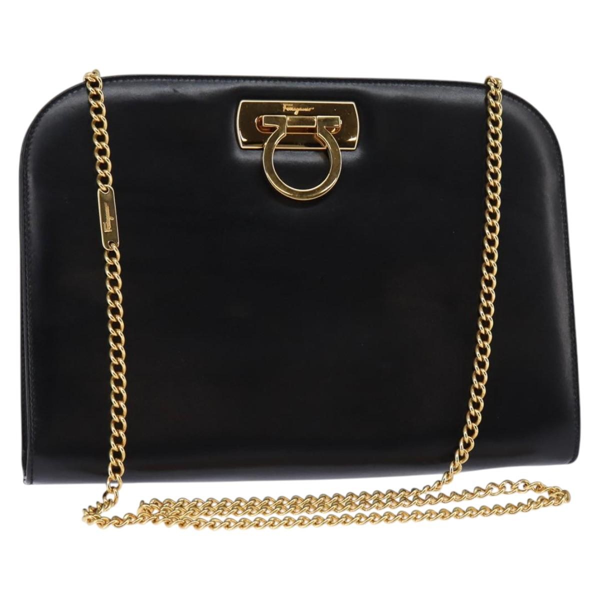 Salvatore Ferragamo Vintage Gancini Chain Shoulder Bag Leather Black Leather Shoulder Bag Bag (Pre-Owned)