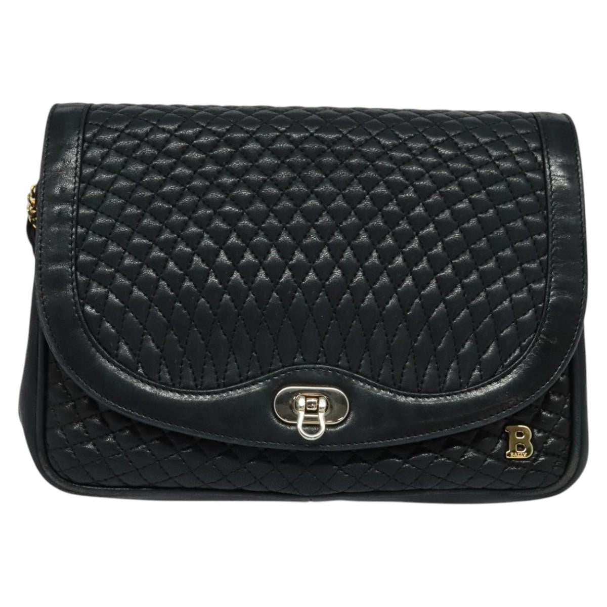 Bally Vintage Chain Shoulder Bag Quilted Leather Navy Leather Shoulder Bag Bag (Pre-Owned)