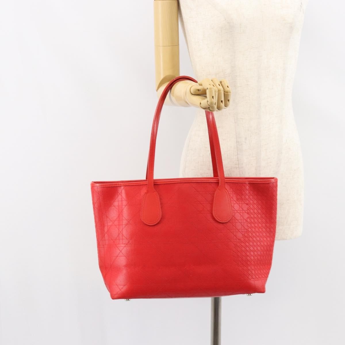 Christian Dior Panarea Tote Printed Cannage Quilt Canvas Red Canvas Tote Bag Bag (Pre-Owned)