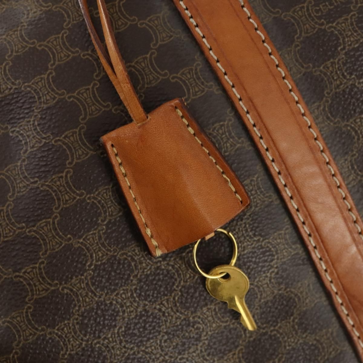 Celine Vintage Duffle Bag Canvas And Leather Brown Canvas Travel Bag Bag (Pre-Owned)