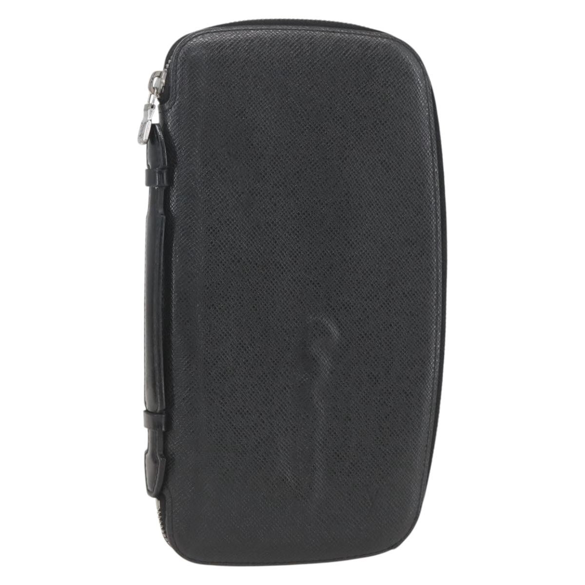Louis Vuitton Atoll Organizer Wallet Taiga Leather Black Leather Clutche & Pouche Bag (Pre-Owned)