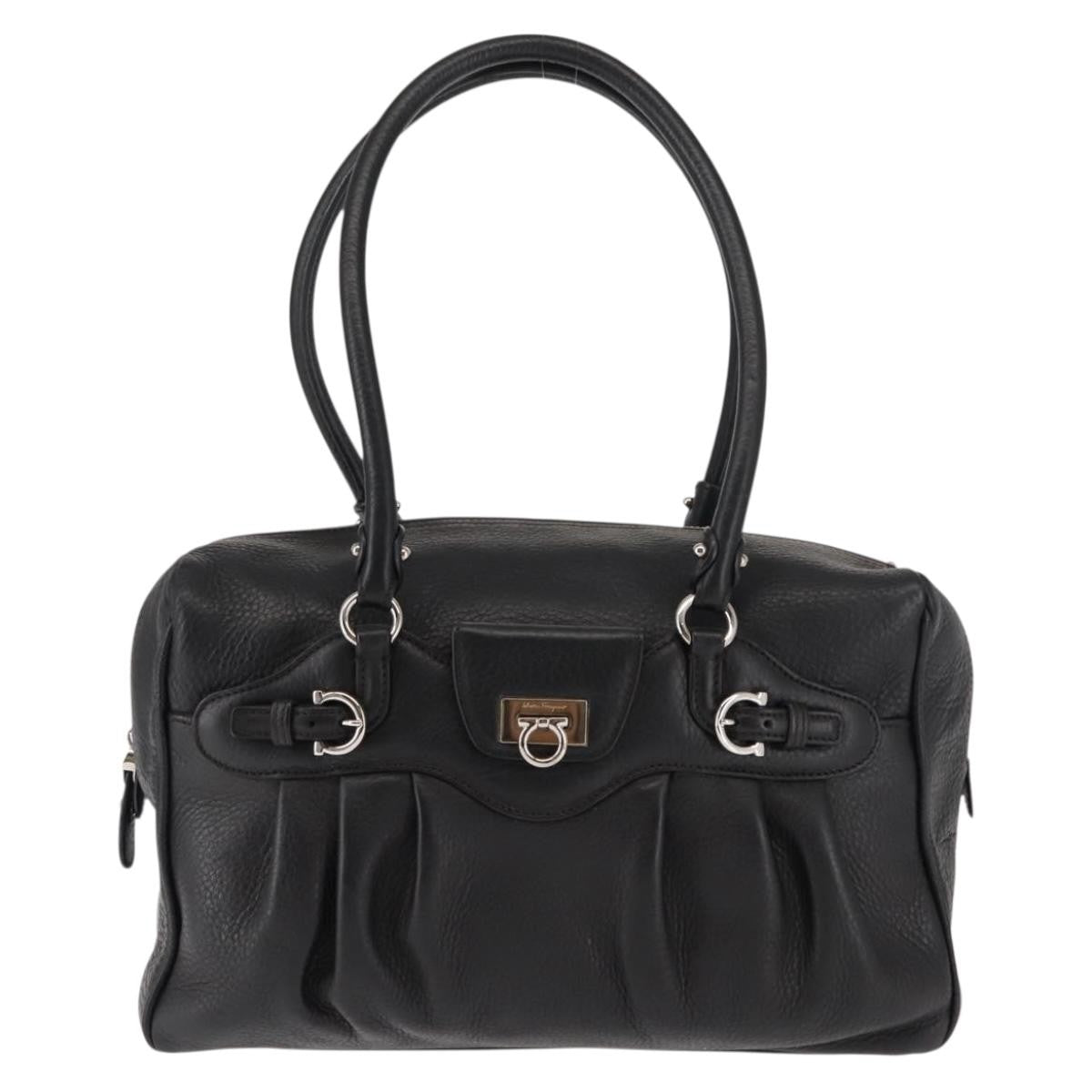 Salvatore Ferragamo Gancini Buckle Shoulder Bag Leather Black Leather Shoulder Bag Bag (Pre-Owned)