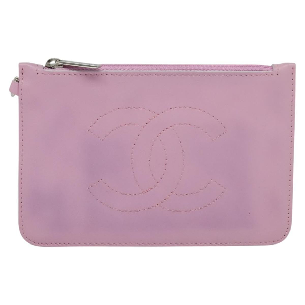 Chanel Cc Zip Clutch Leather Pink Leather Clutche & Pouche Bag (Pre-Owned)