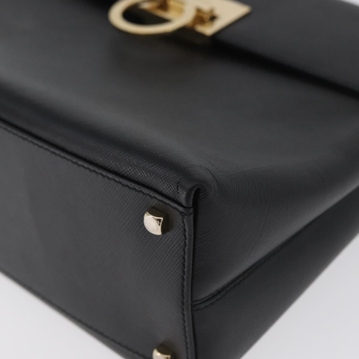 Salvatore Ferragamo Gancini Handbag Leather Black Leather Handbag (Pre-Owned)