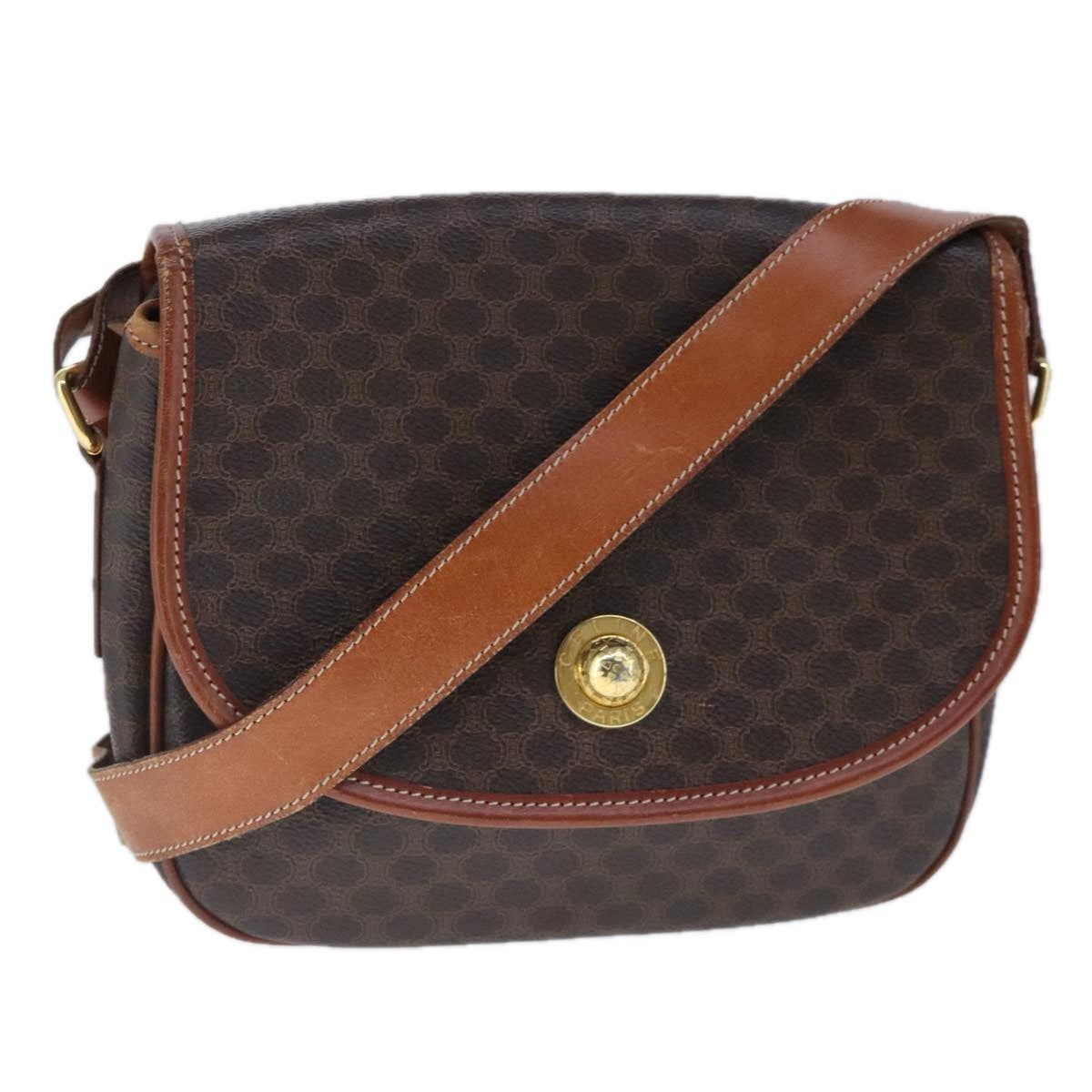 Celine Vintage Macadam Shoulder Bag Canvas And Leather Brown Canvas Shoulder Bag Bag (Pre-Owned)