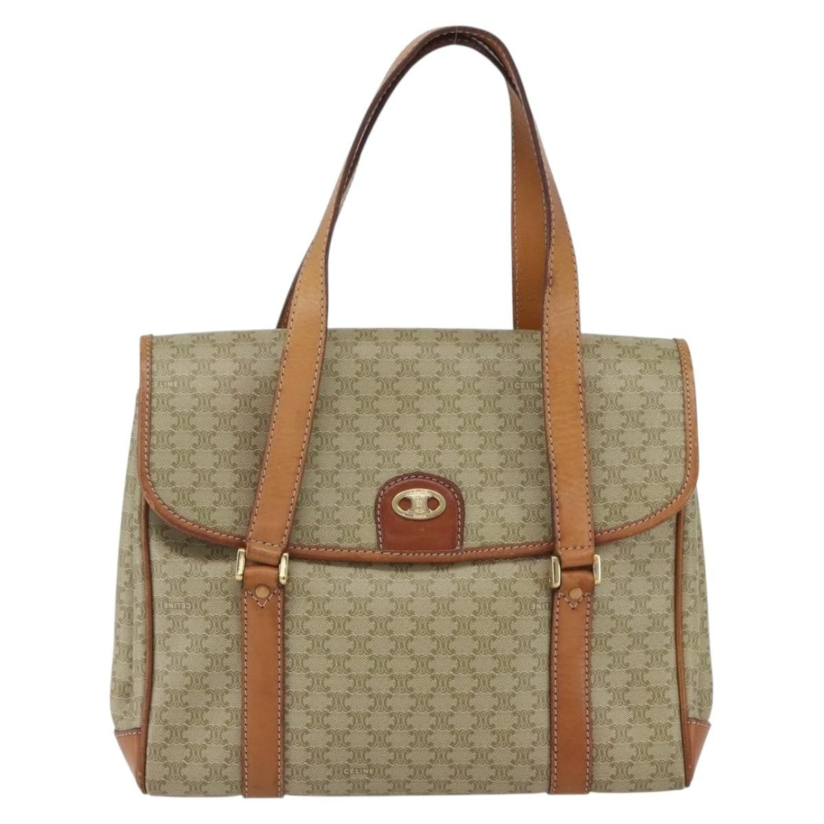 Celine Vintage Macadam Handbag Canvas And Leather Beige Canvas Handbag (Pre-Owned)