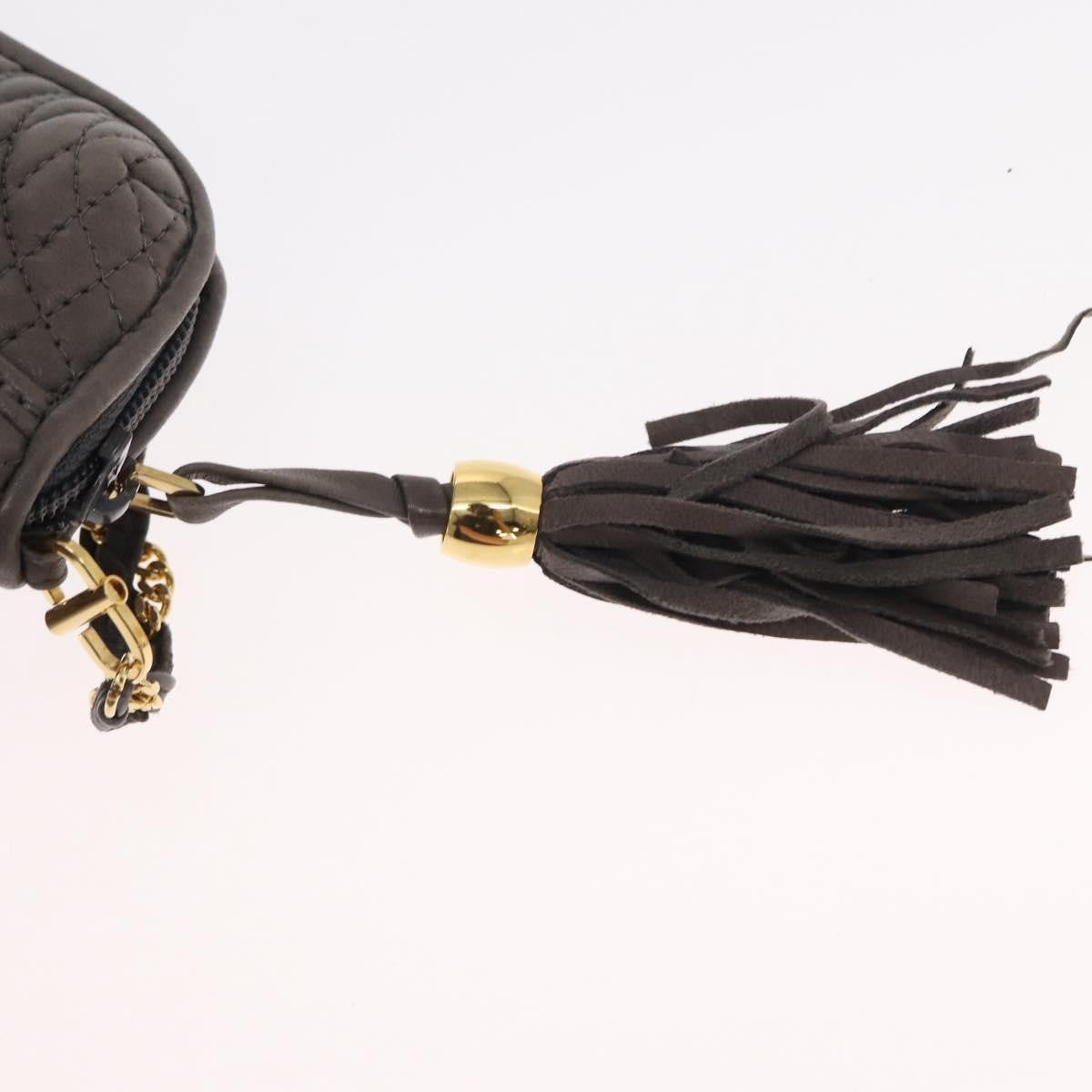 Bally Vintage Chain Shoulder Bag Quilted Leather Gray Leather Shoulder Bag Bag (Pre-Owned)
