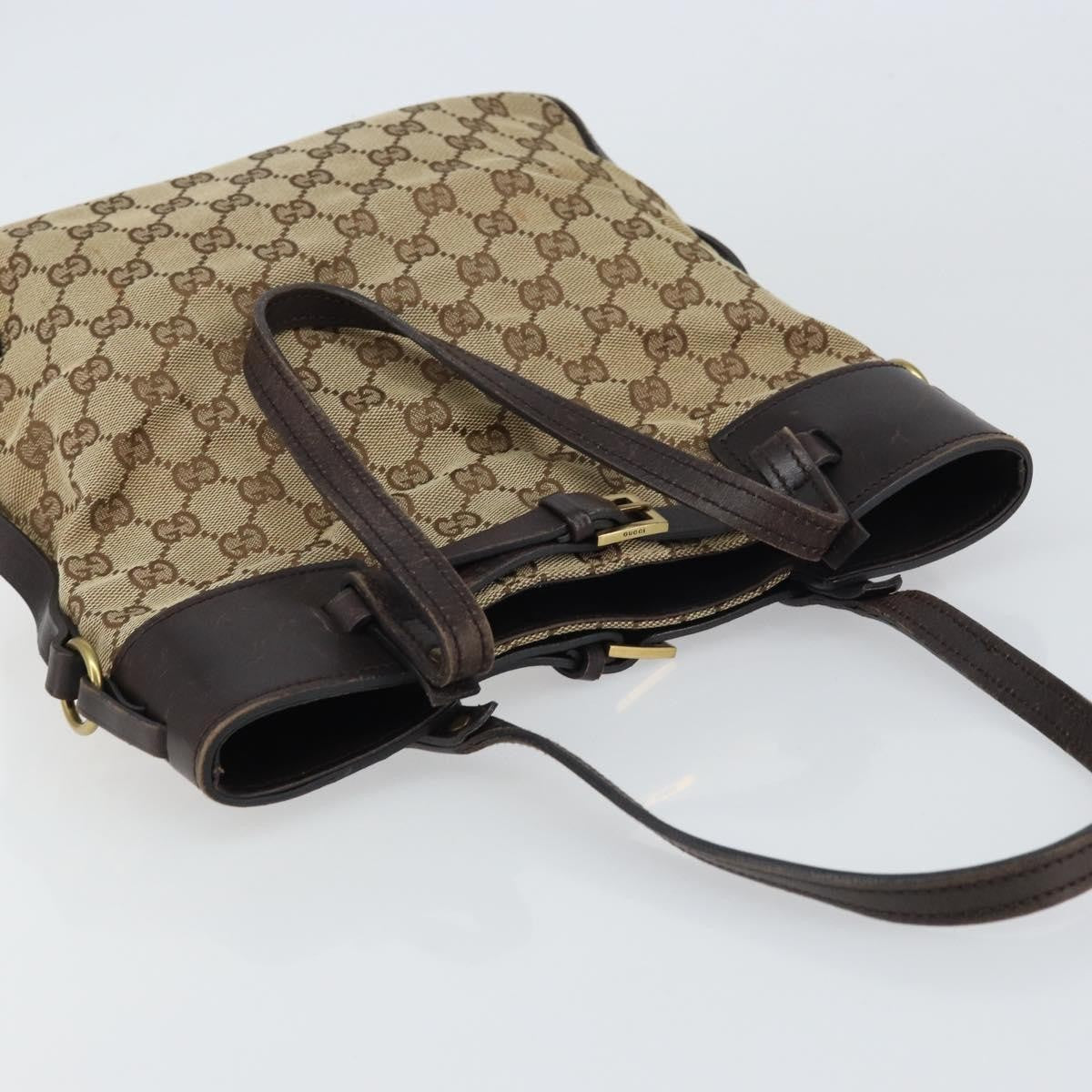 Gucci Belted Bucket Tote Gg Canvas With Leather Beige Canvas Tote Bag Bag (Pre-Owned)