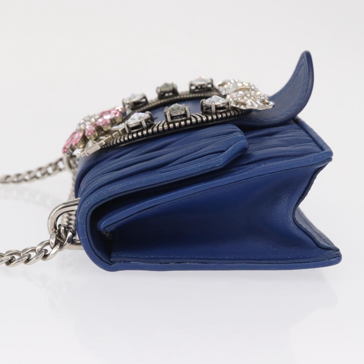 Miu Miu Madras Crystal Buckle Shoulder Bag Leather Blue Leather Shoulder Bag Bag (Pre-Owned)