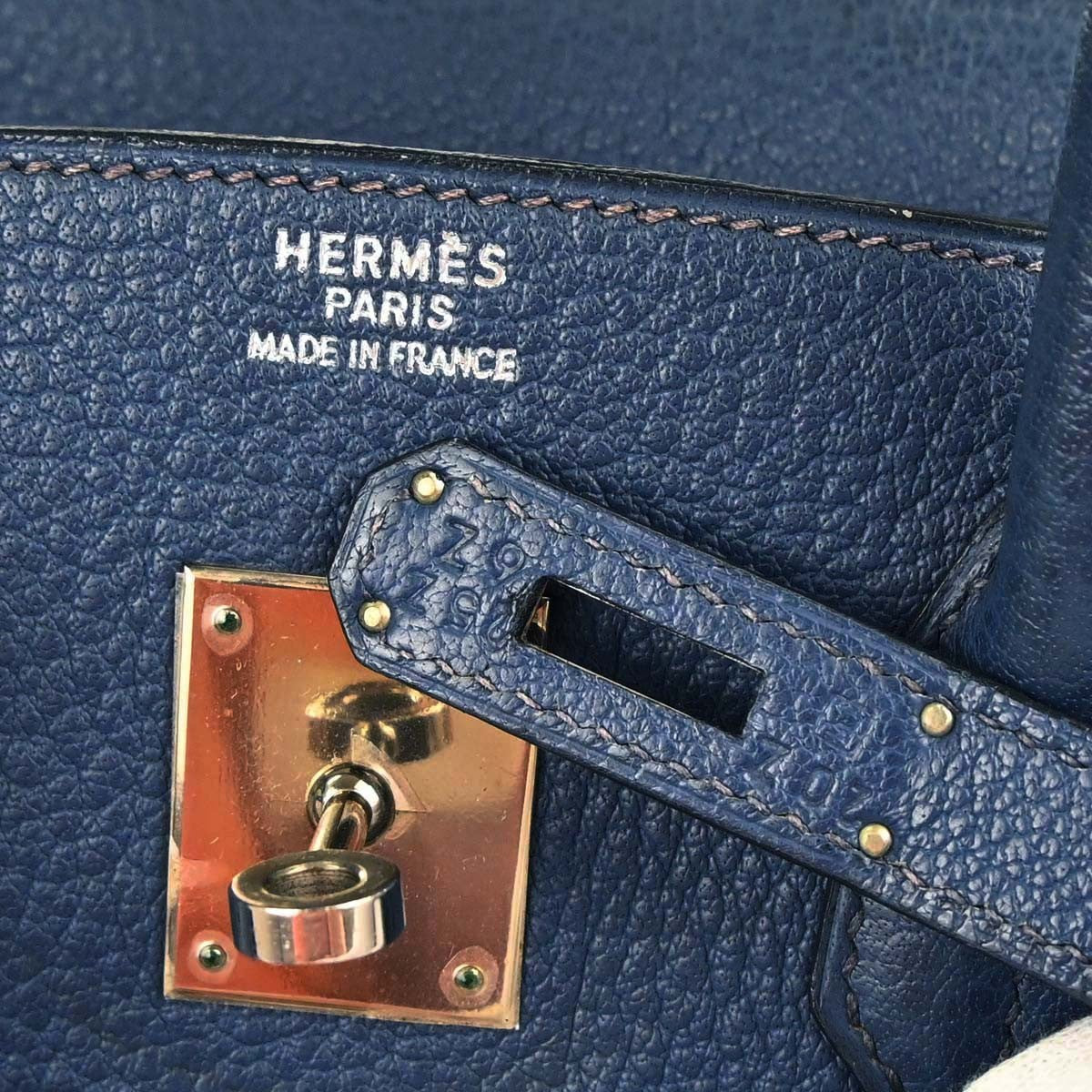 Hermes Birkin Handbag Blue Togo With Palladium Hardware Blue Leather Handbag (Pre-Owned)