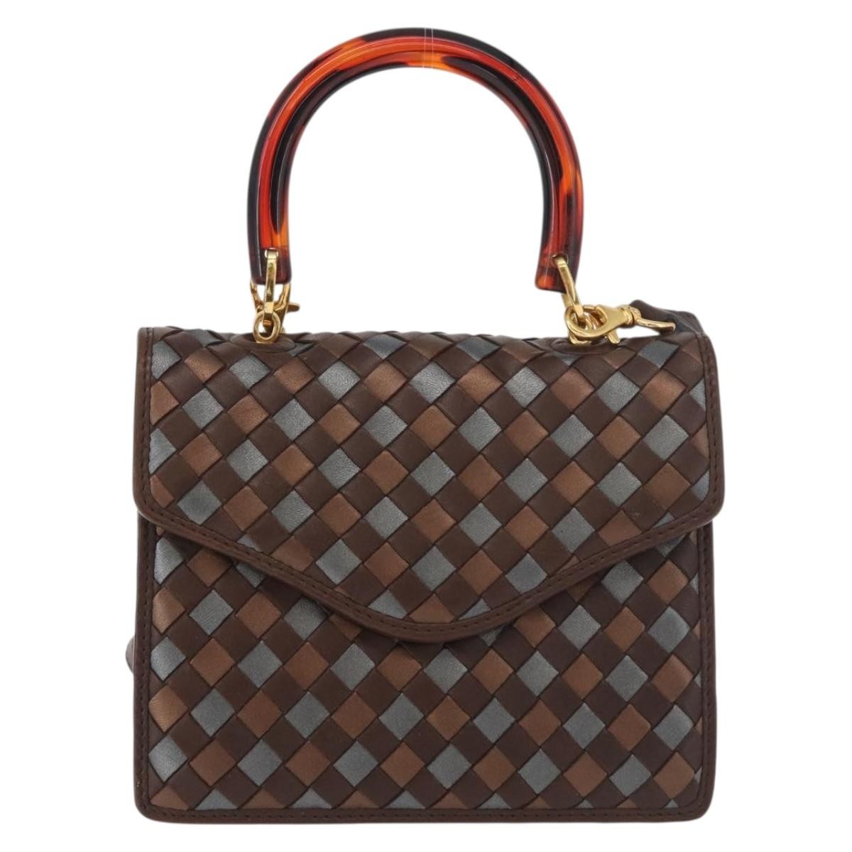 Bottega Veneta Intrecciato Handbag Leather Brown Leather Handbag (Pre-Owned)