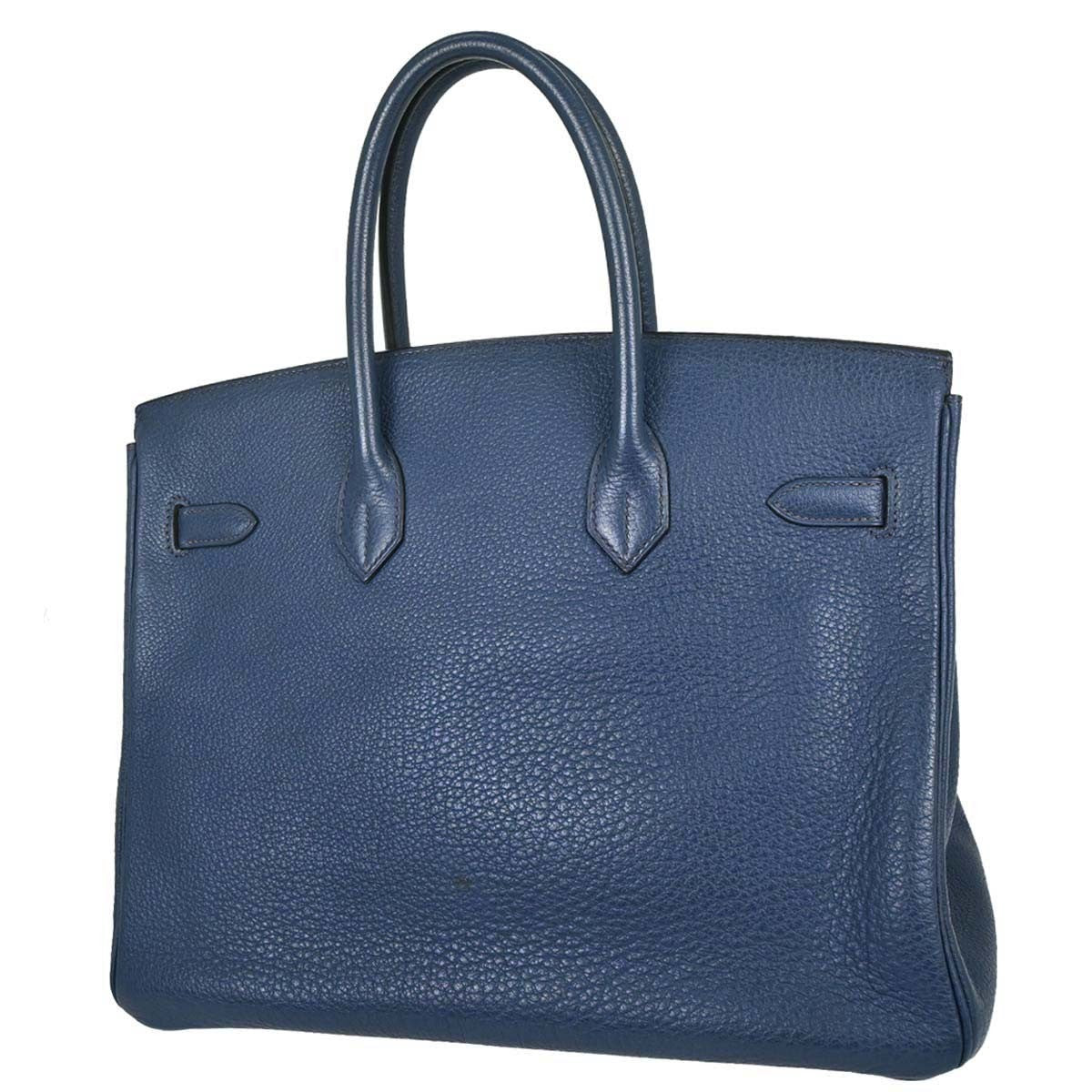 Hermes Birkin Handbag Blue Togo With Palladium Hardware Blue Leather Handbag (Pre-Owned)