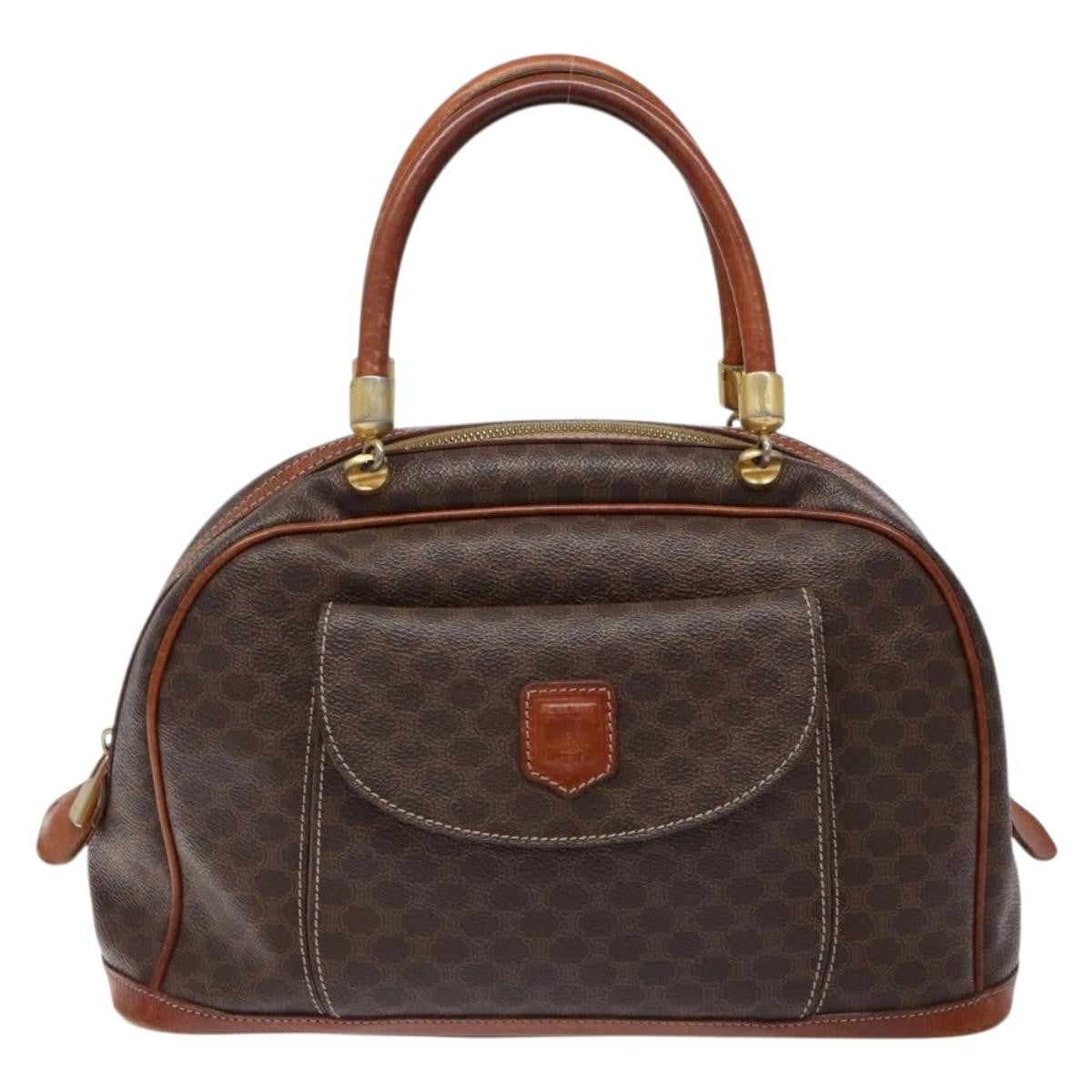 Celine Macadam Handbag Macadam With Leather Brown Canvas Handbag (Pre-Owned)