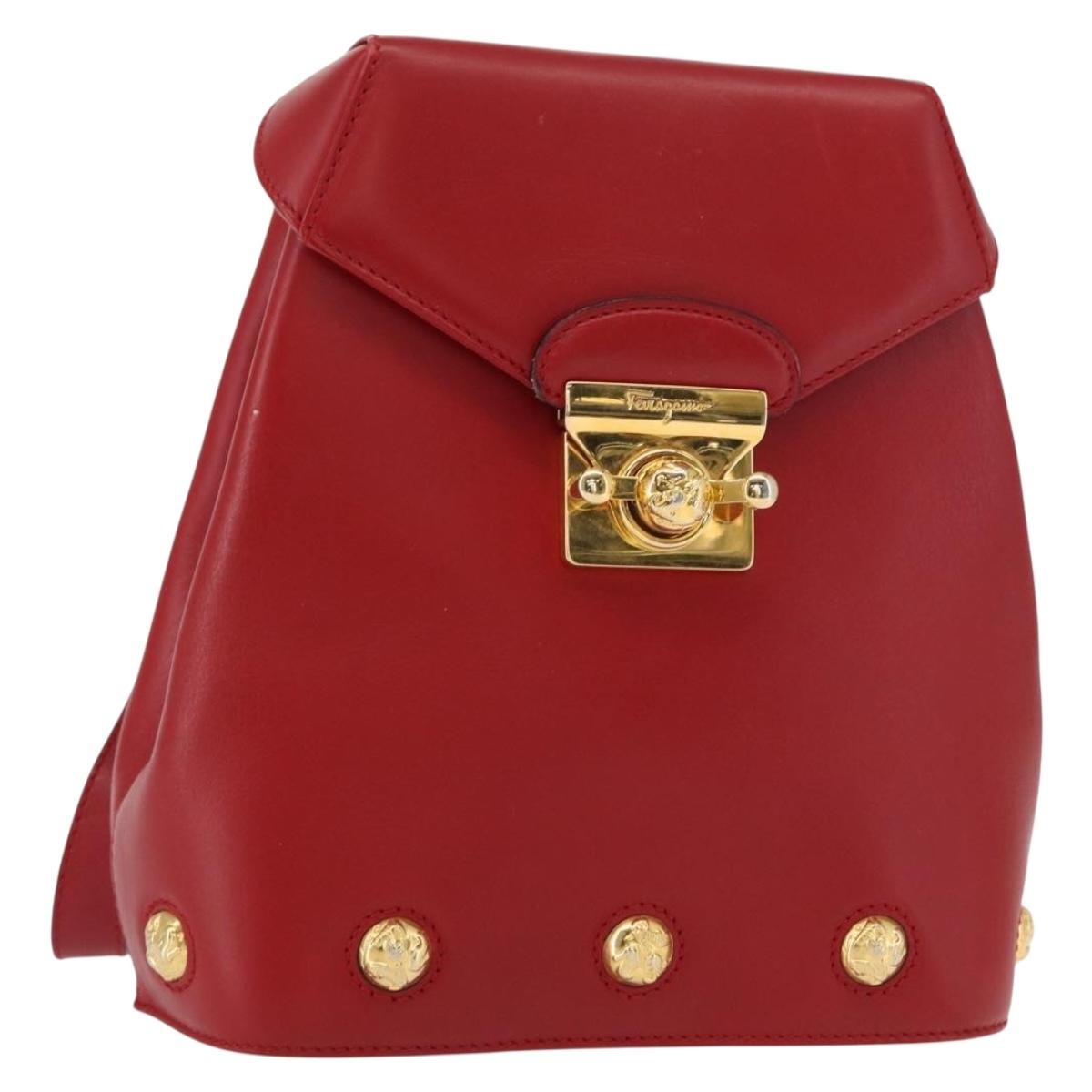 Salvatore Ferragamo Vintage Backpack Leather Red Leather Backpack Bag (Pre-Owned)