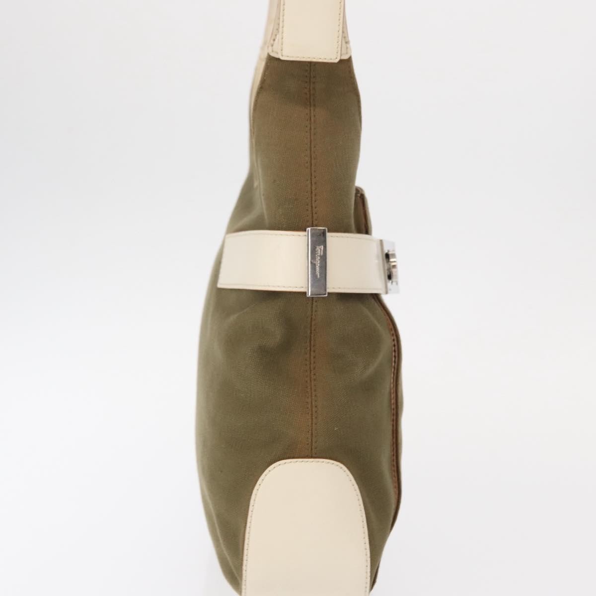 Salvatore Ferragamo Gancini Shoulder Bag Canvas Khaki Canvas Shoulder Bag Bag (Pre-Owned)