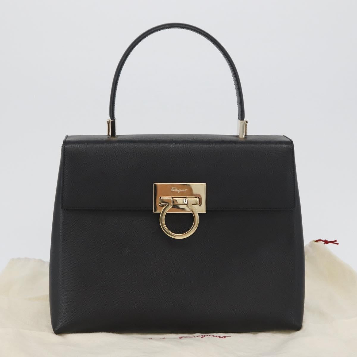 Salvatore Ferragamo Gancini Handbag Leather Black Leather Handbag (Pre-Owned)