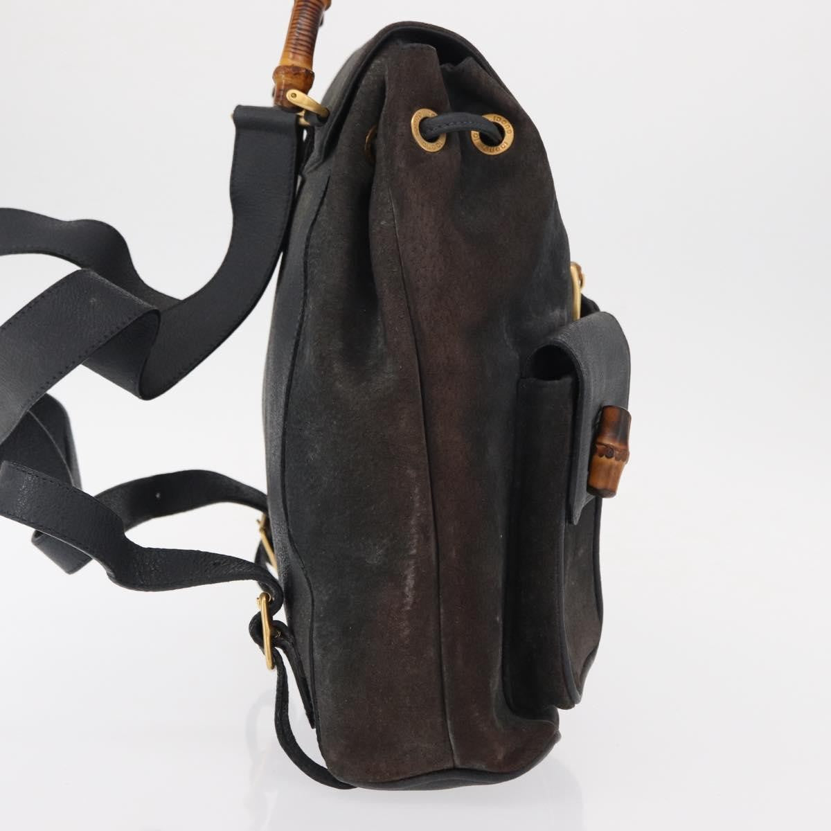 Gucci Vintage Bamboo Backpack Suede Navy Suede Backpack Bag (Pre-Owned)