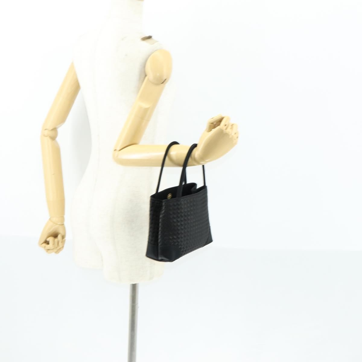 Bottega Veneta Intrecciato Handbag Satin Black Satin Handbag (Pre-Owned)