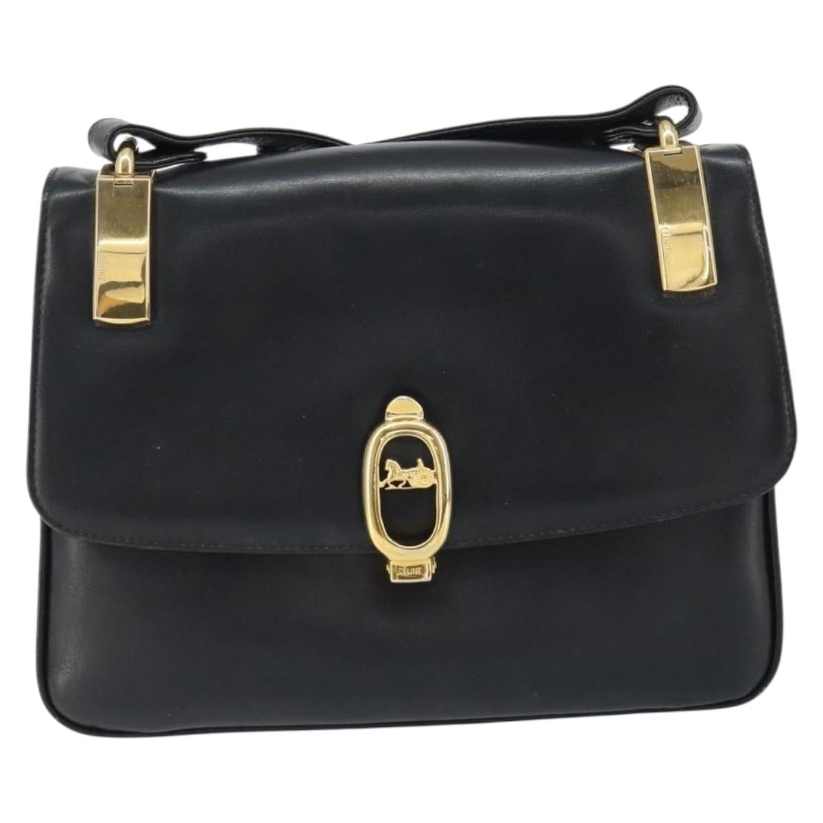 Celine Horse Carriage Shoulder Bag Leather Black Leather Shoulder Bag Bag (Pre-Owned)