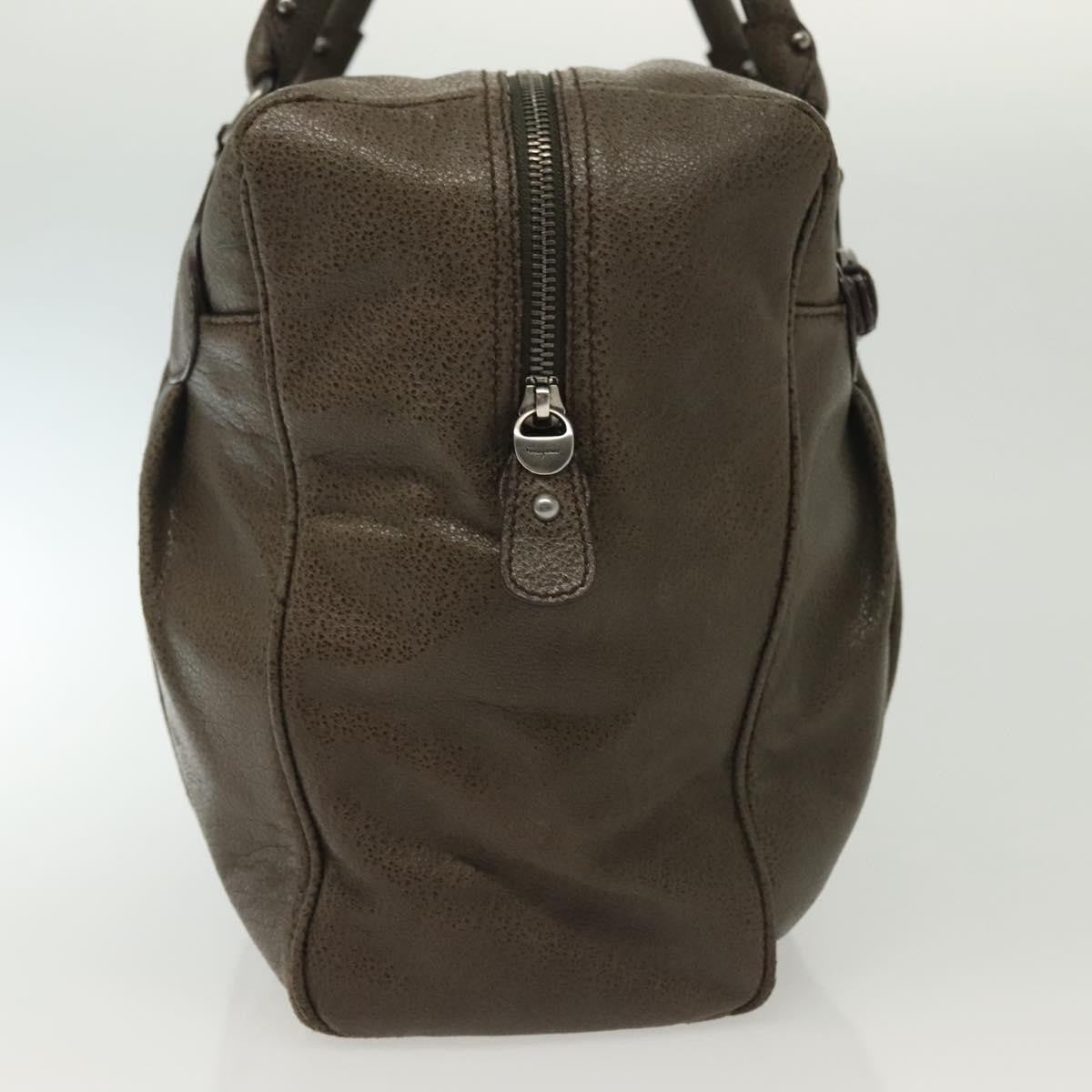 Salvatore Ferragamo Gancini Buckle Shoulder Bag Leather Khaki Leather Bag (Pre-Owned)