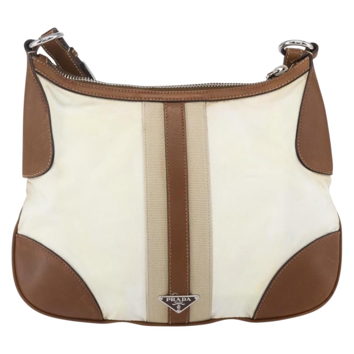 Prada Vintage Shoulder Bag Nylon And Leather Beige Nylon Shoulder Bag Bag (Pre-Owned)