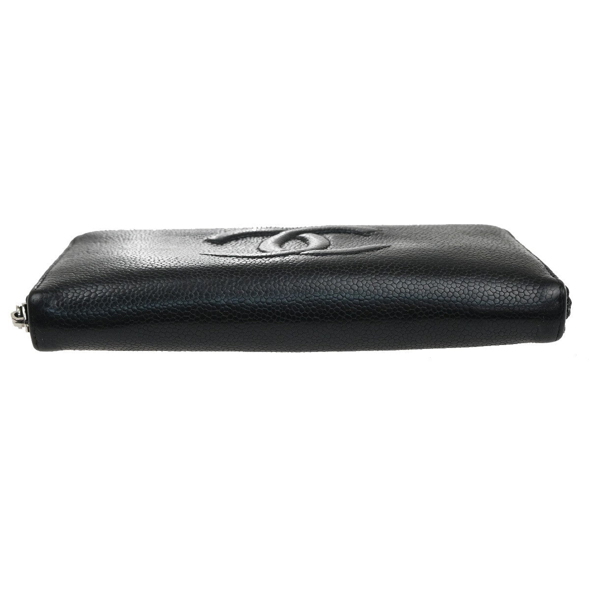 Chanel Cc Zip Around Wallet Leather Black Leather Wallets Accessory (Pre-Owned)