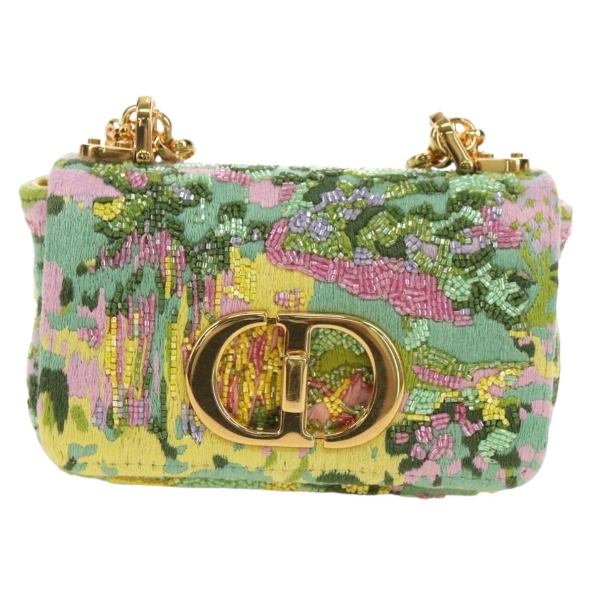 Christian Dior Caro Bag Embroidered Canvas Green Canvas Handbag (Pre-Owned)