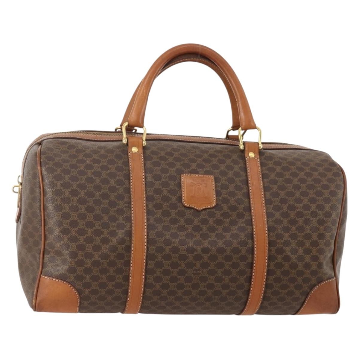 Celine Vintage Duffle Bag Macadam Coated Canvas Brown Canvas Travel Bag Bag (Pre-Owned)