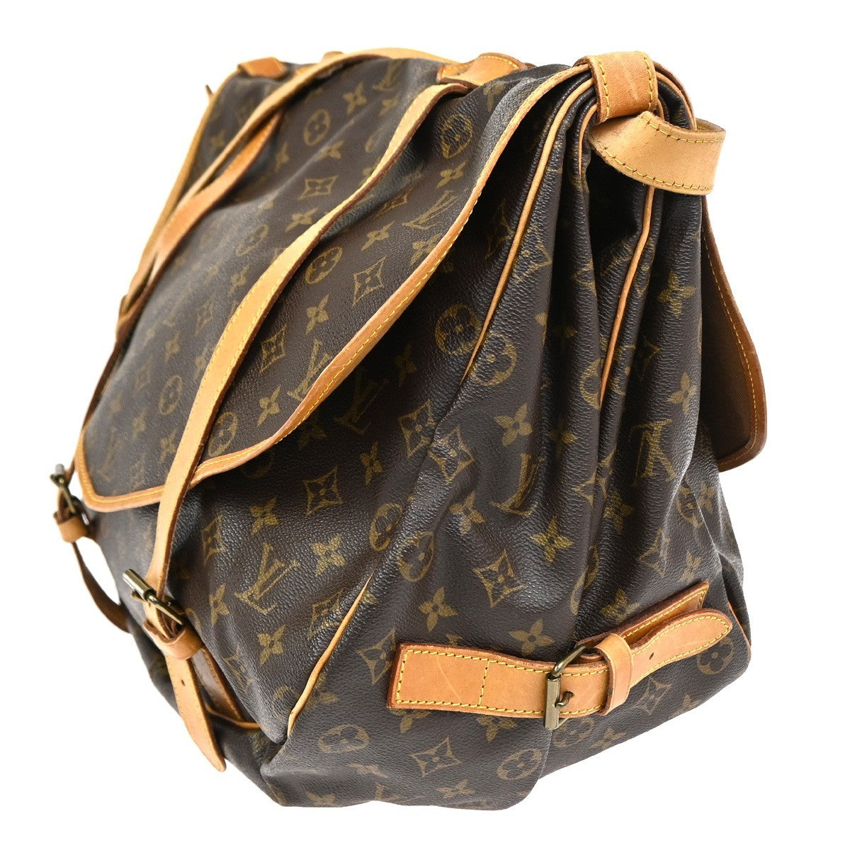 Louis Vuitton Saumur Handbag Monogram Canvas Brown Leather Shoulder Bag Bag (Pre-Owned)
