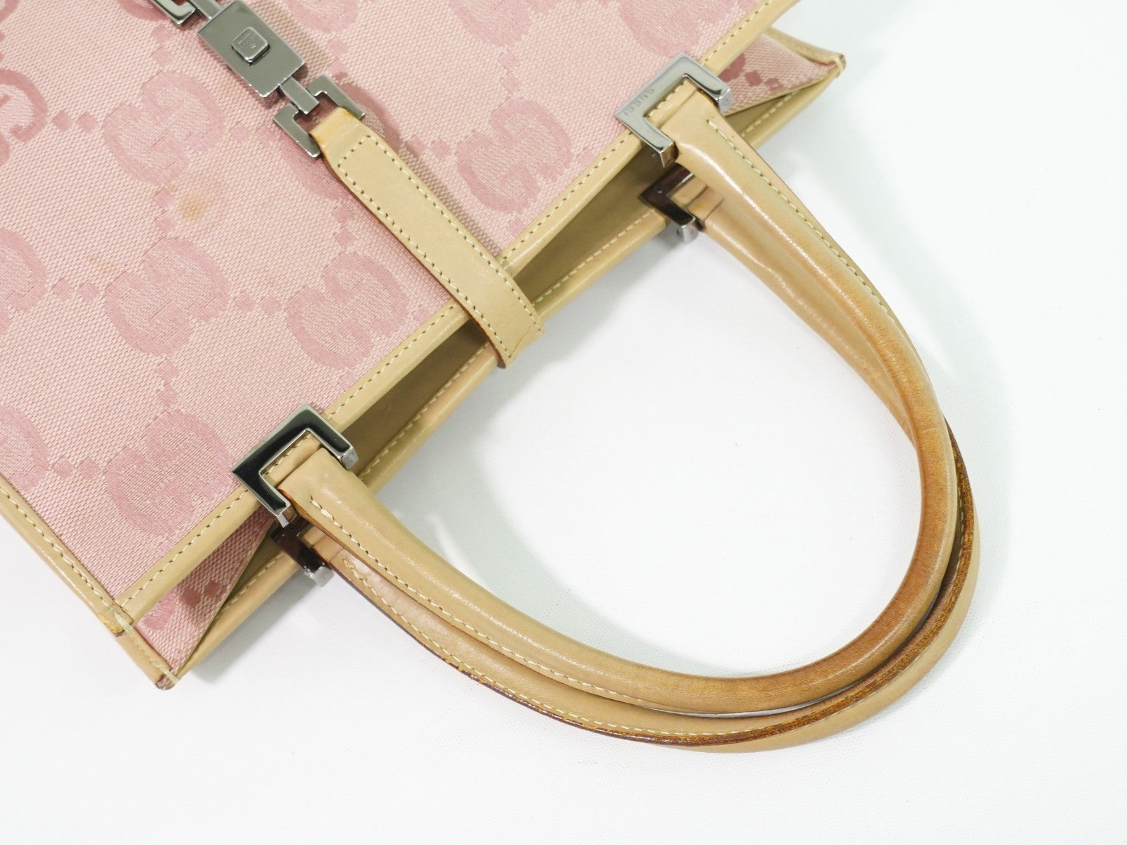 Gucci Jackie 1961 Tote Gg Denim And Leather Pink Canvas Handbag (Pre-Owned)