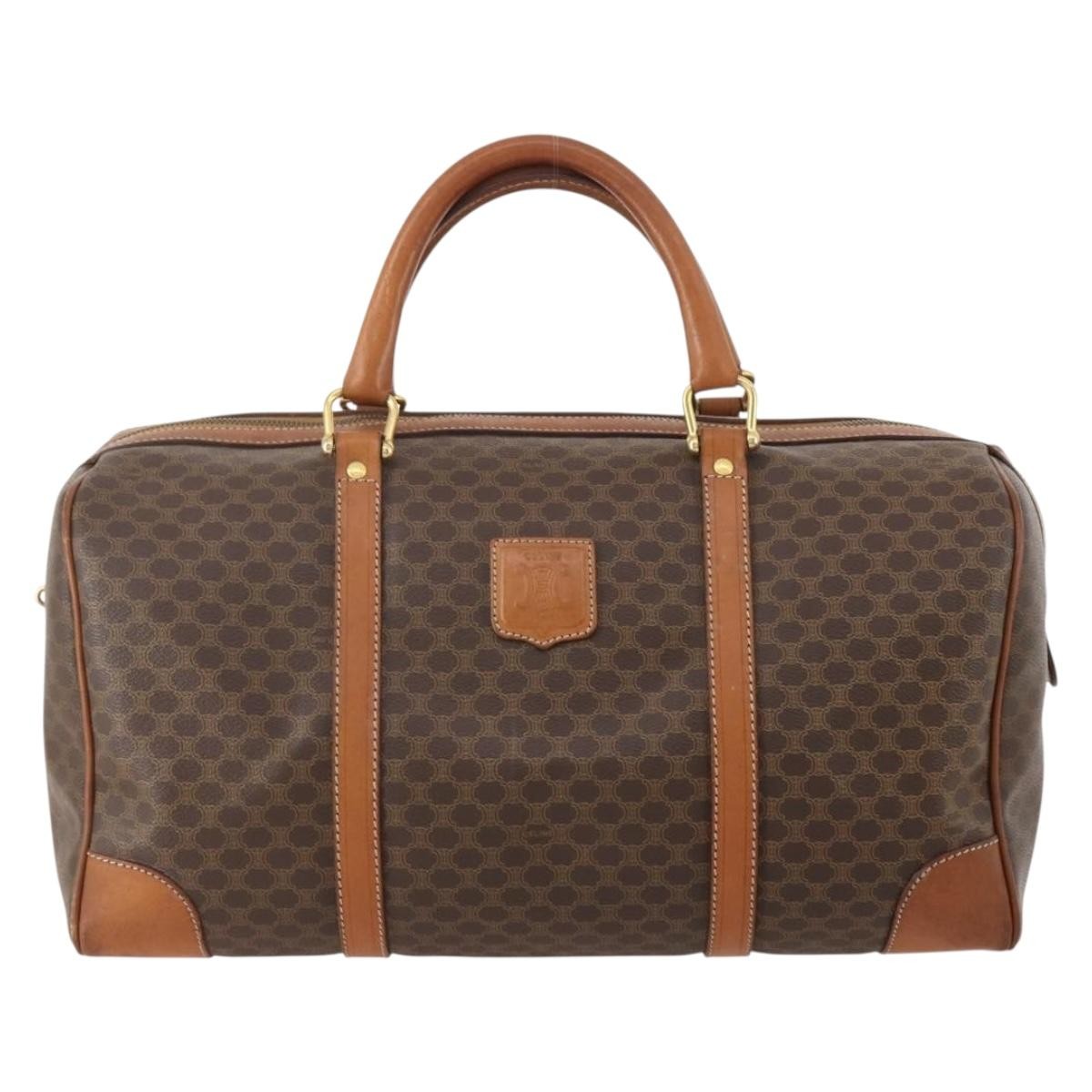 Celine Vintage Duffle Bag Macadam Coated Canvas Brown Canvas Travel Bag Bag (Pre-Owned)