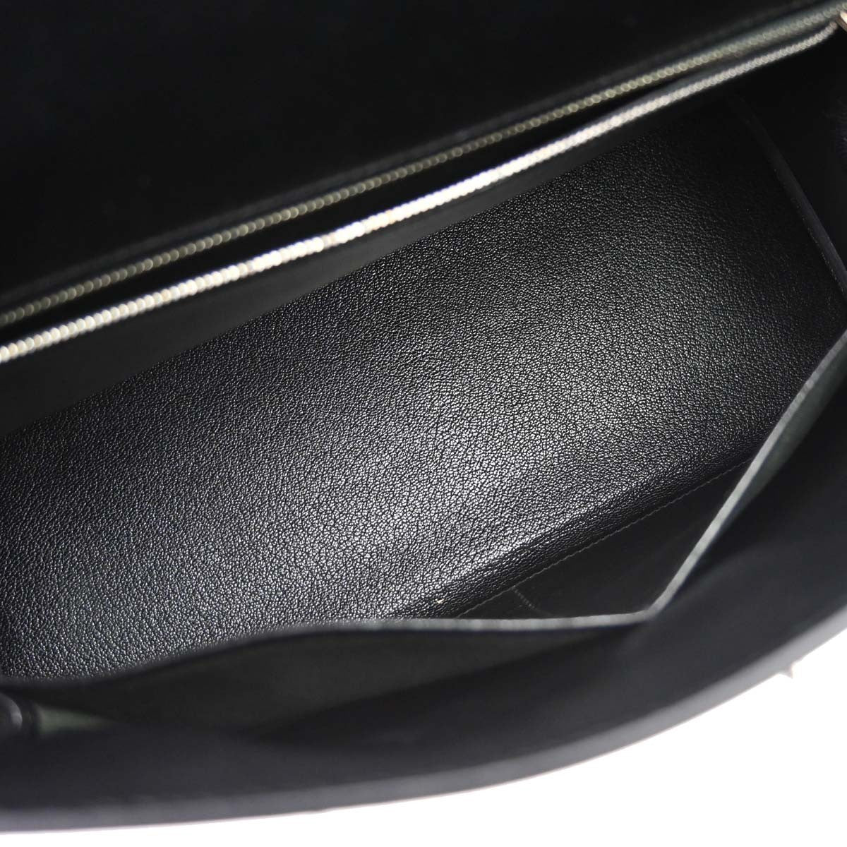 Hermes Kelly Handbag Black Box Calf With Palladium Hardware Black Leather Handbag (Pre-Owned)
