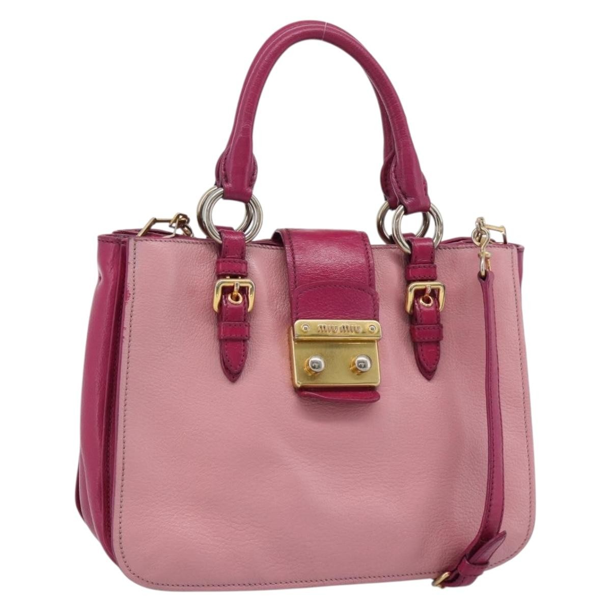 Miu Miu Madras Convertible Lock Tote Leather Pink Leather Handbag (Pre-Owned)