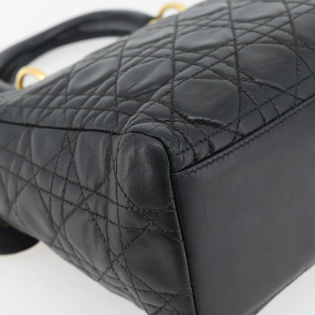 Christian Dior Lady Dior Bag Leather Black Leather Handbag (Pre-Owned)