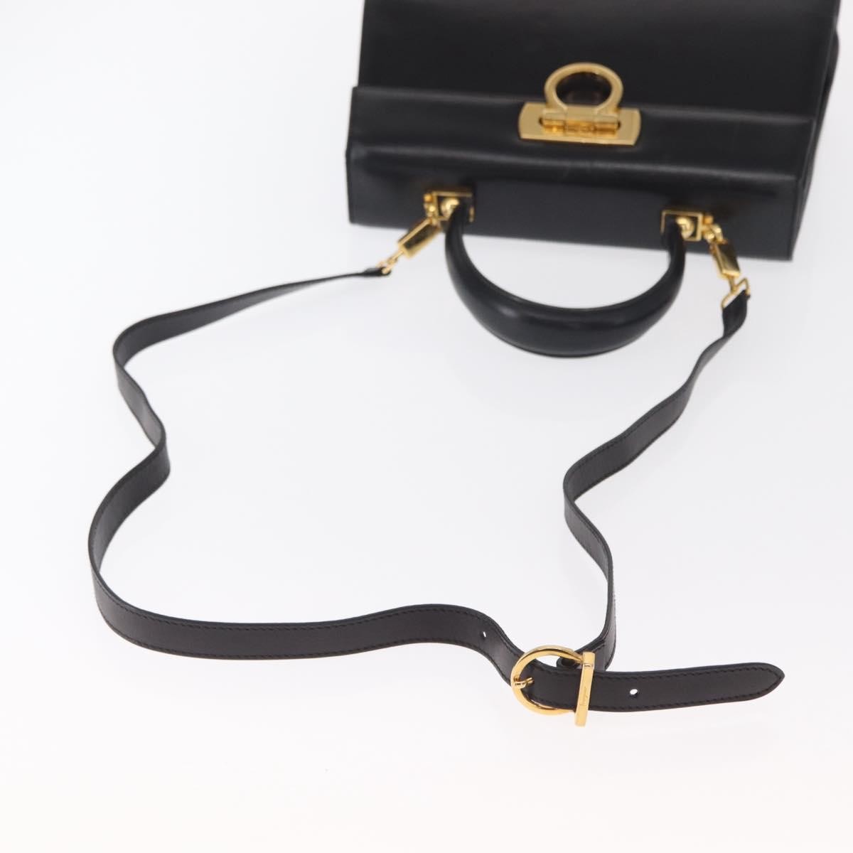 Salvatore Ferragamo Convertible Top Handle Bag Leather Black Leather Handbag (Pre-Owned)