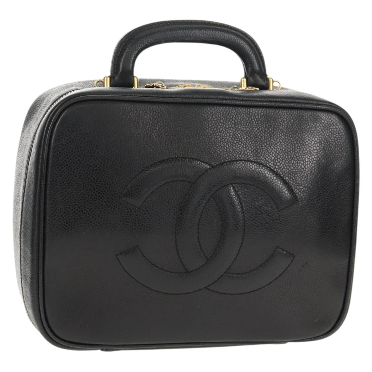 Chanel Vintage Timeless Zip Around Vanity Case Caviar Black Leather Clutche & Pouche Bag (Pre-Owned)