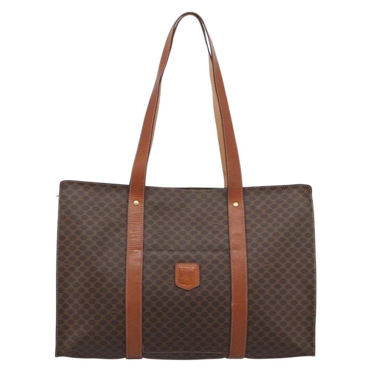 Celine Vintage Macadam Shopper Tote Coated Canvas Brown Canvas Tote Bag Bag (Pre-Owned)