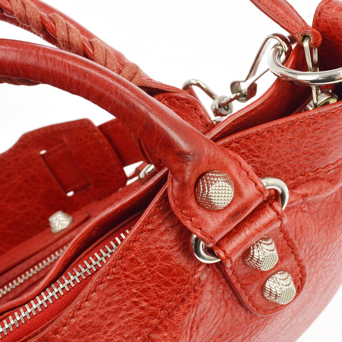 Balenciaga City Giant Studs Bag Leather Red Leather Handbag (Pre-Owned)