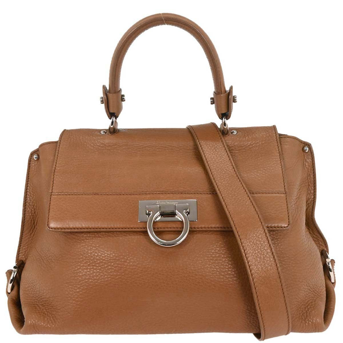 Salvatore Ferragamo Sofia Satchel Leather Brown Leather Handbag (Pre-Owned)