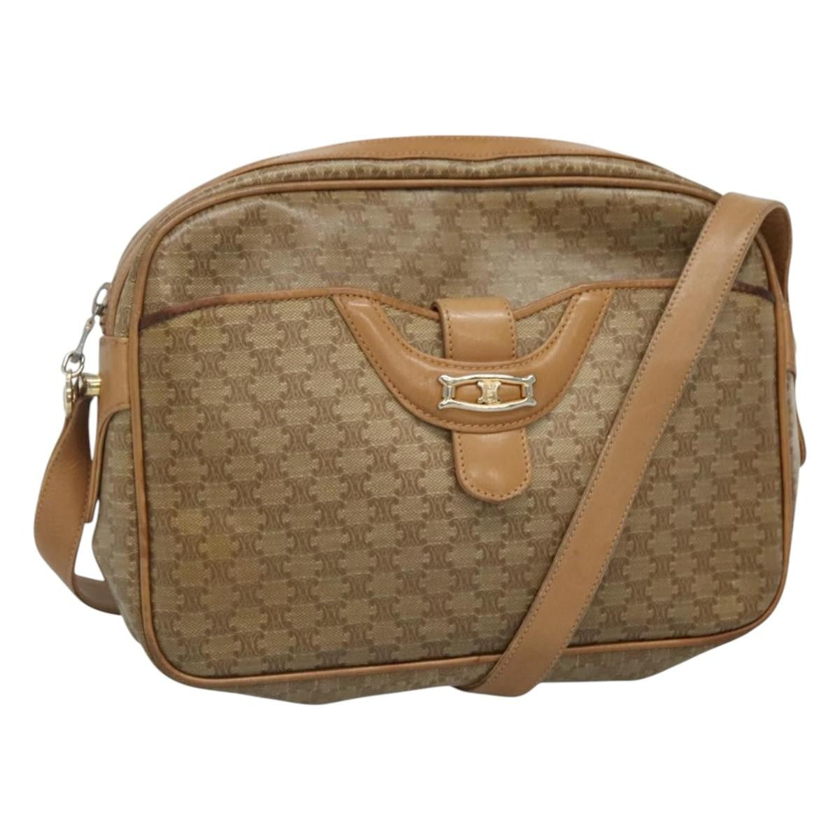 Celine Vintage Macadam Shoulder Bag Canvas And Leather Beige Canvas Shoulder Bag Bag (Pre-Owned)