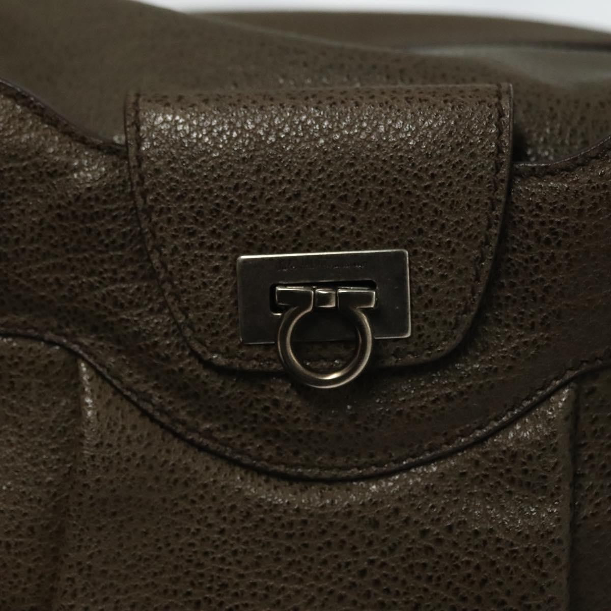 Salvatore Ferragamo Gancini Buckle Shoulder Bag Leather Khaki Leather Bag (Pre-Owned)