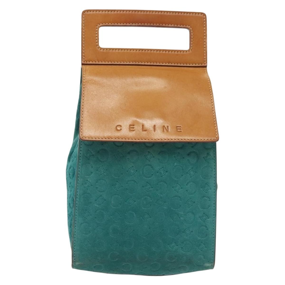 Celine Macadam Shoulder Bag Canvas Turquoise Suede Bag (Pre-Owned)