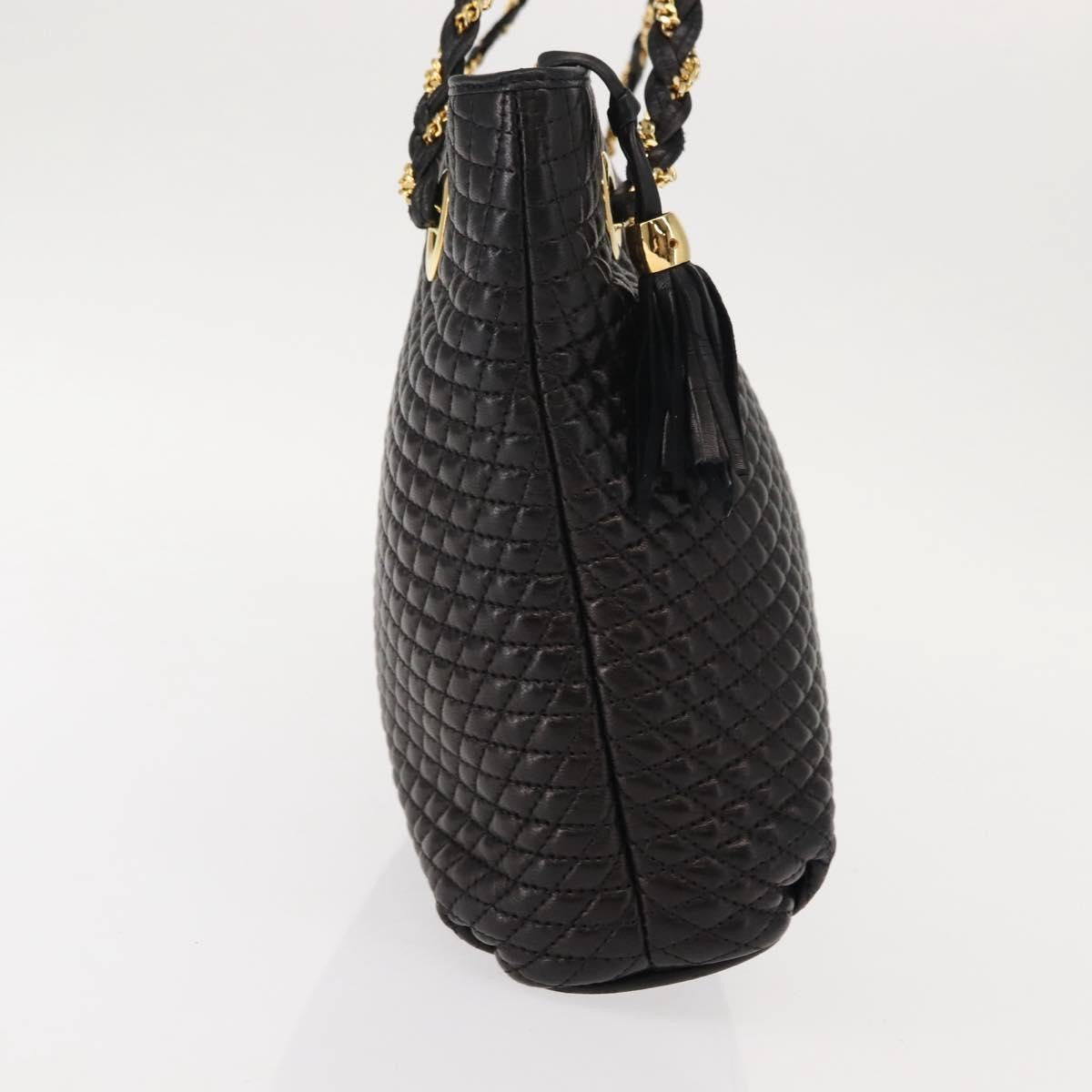 Bally Vintage Chain Shoulder Bag Quilted Leather Black Leather Shoulder Bag Bag (Pre-Owned)
