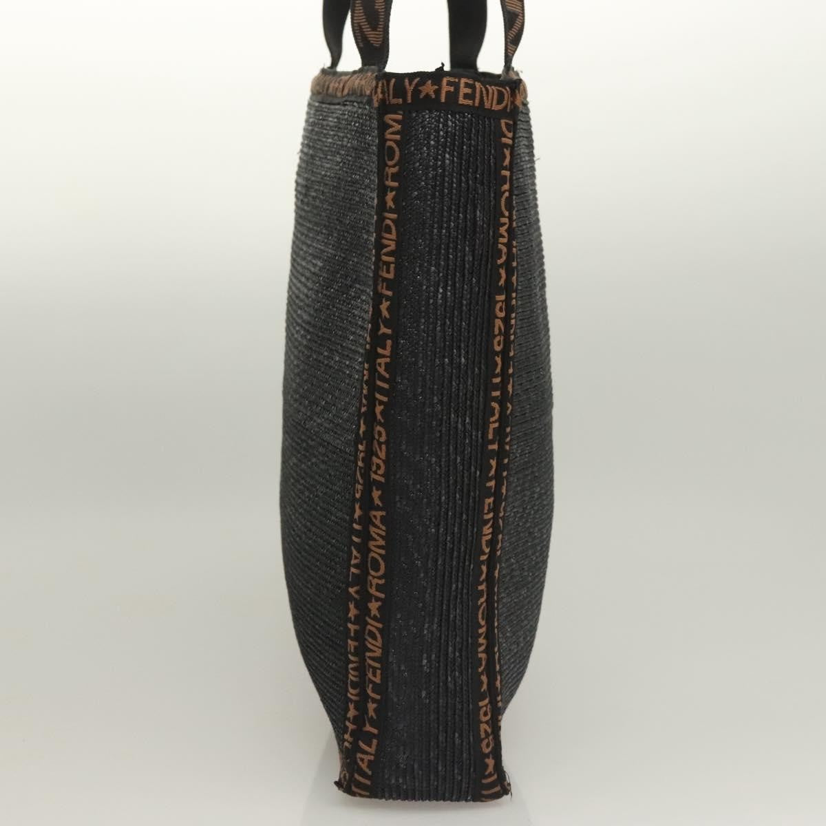 Fendi Zucca Tote Bag Straw Black Wood Tote Bag Bag (Pre-Owned)