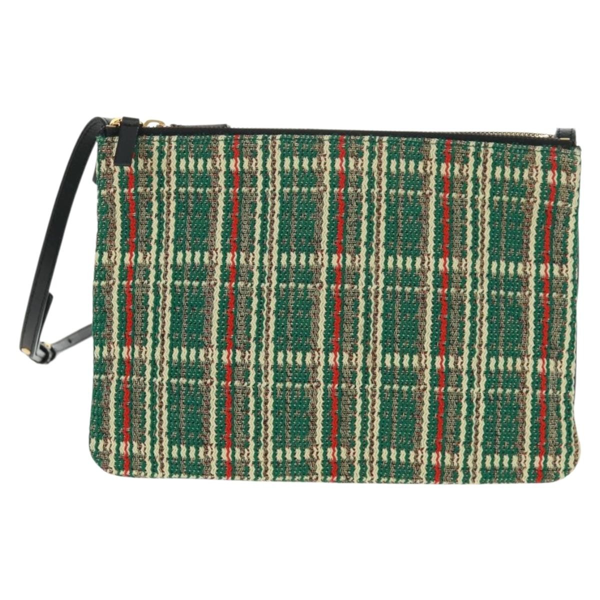 Celine Trio Crossbody Bag Tweed Green Tweed Shoulder Bag Bag (Pre-Owned)