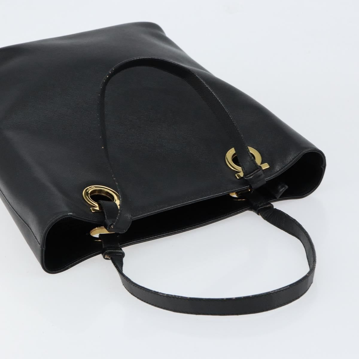 Salvatore Ferragamo Gancini Handbag Leather Black Leather Handbag (Pre-Owned)